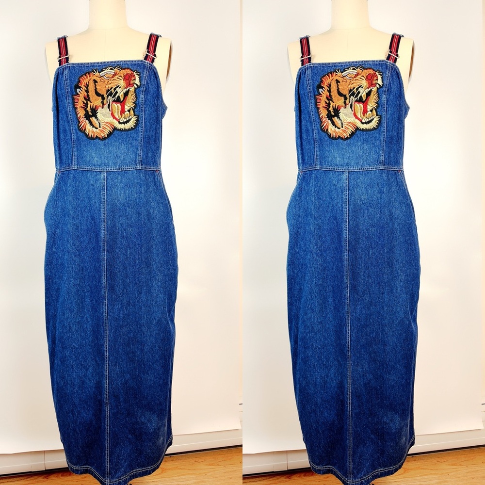 New York & Company Guc*i Style Jean Overall Skirt Size 12